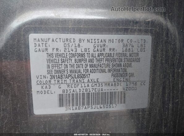 3N1AB7AP5JL650517 2018 NISSAN SENTRA Gray Vista del compartimento del motor
