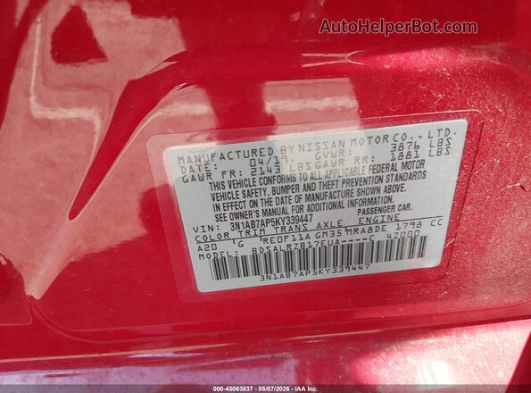 3N1AB7AP5KY339447 2019 NISSAN SENTRA Red Widok komory silnika