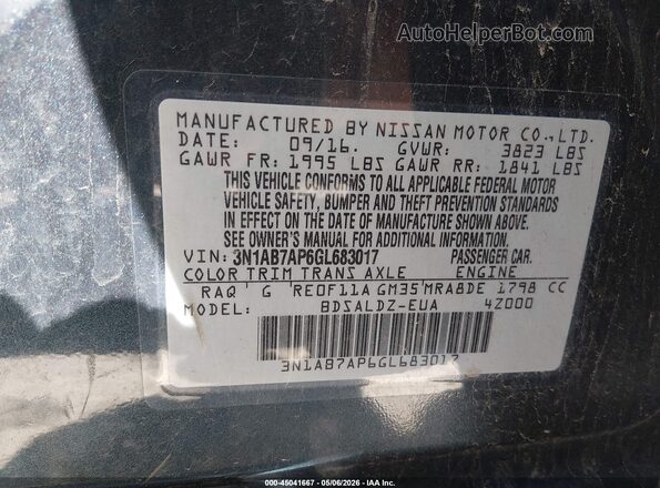 3N1AB7AP6GL683017 2016 NISSAN SENTRA Blue Շարժիչի բաժամունքի տեսք