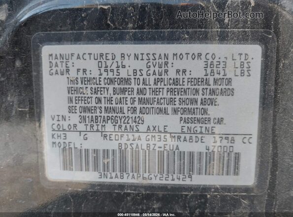 3N1AB7AP6GY221429 2016 NISSAN SENTRA Black Widok komory silnika