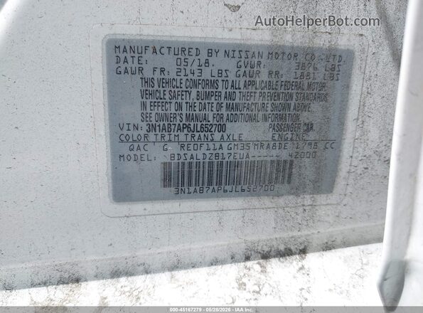 3N1AB7AP6JL652700 2018 NISSAN SENTRA White 