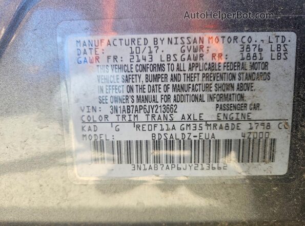 3N1AB7AP6JY213662 2018 NISSAN SENTRA Gray 