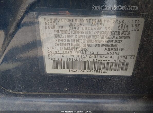 3N1AB7AP6JY328150 2018 NISSAN SENTRA Blue Vista del compartimento del motor