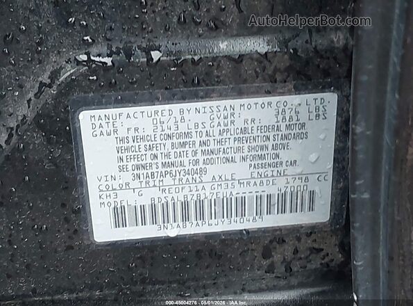 3N1AB7AP6JY340489 2018 NISSAN SENTRA Black Vista del compartimento del motor