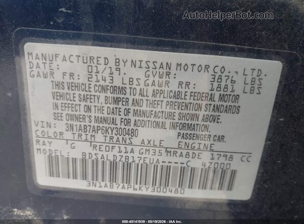 3N1AB7AP6KY300480 2019 NISSAN SENTRA Blue Engine compartment view