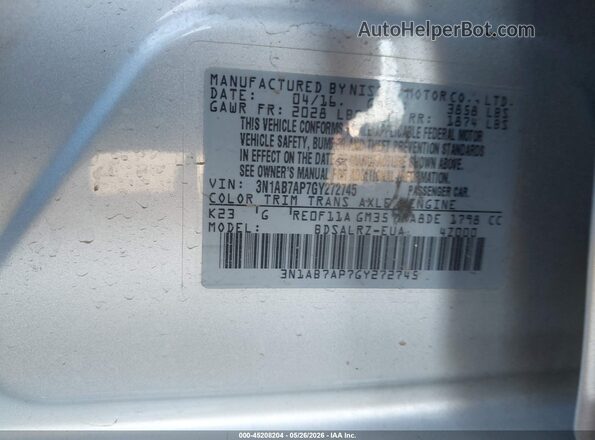 3N1AB7AP7GY272745 2016 NISSAN SENTRA Gray Շարժիչի բաժամունքի տեսք