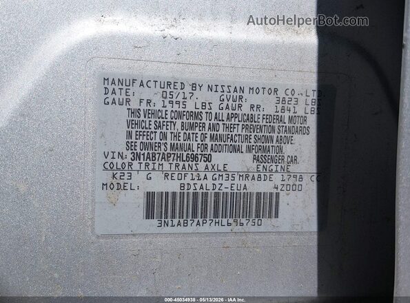 3N1AB7AP7HL696750 2017 NISSAN SENTRA Серебряный 