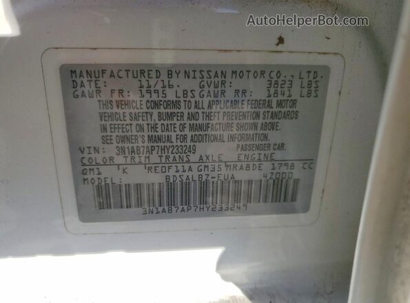 3N1AB7AP7HY233249 2017 NISSAN SENTRA White 