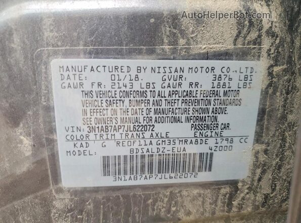 3N1AB7AP7JL622072 2018 NISSAN SENTRA Gray Widok komory silnika