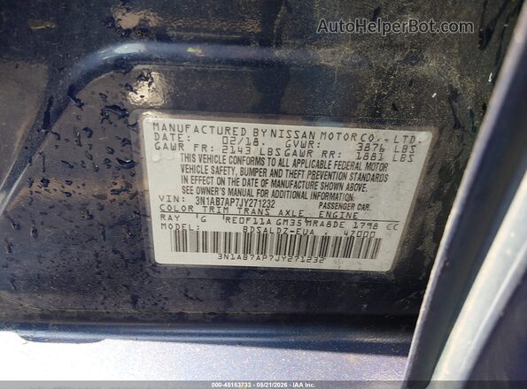3N1AB7AP7JY271232 2018 NISSAN SENTRA Blue Vista del compartimento del motor