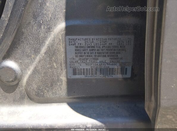 3N1AB7AP7JY299046 2018 NISSAN SENTRA Серый Вид подкапотного пространства