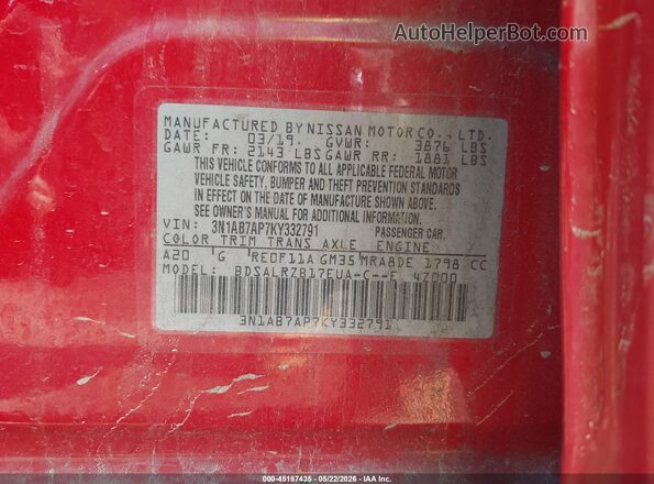 3N1AB7AP7KY332791 2019 NISSAN SENTRA Red Widok komory silnika
