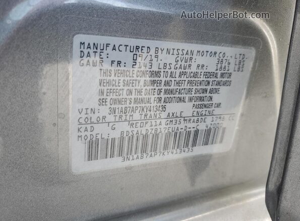 3N1AB7AP7KY413435 2019 NISSAN SENTRA Silver 