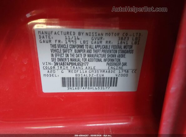 3N1AB7AP8HL653177 2017 NISSAN SENTRA Red 