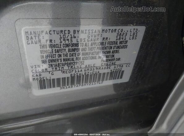 3N1AB7AP8HY211762 2017 NISSAN SENTRA Gray Engine compartment view