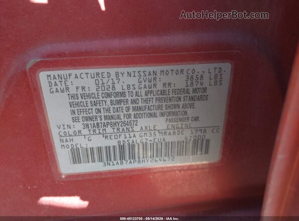3N1AB7AP8HY264672 2017 NISSAN SENTRA Красный 