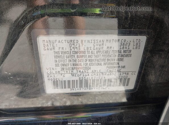 3N1AB7AP8HY403604 2017 NISSAN SENTRA Black Vista del compartimento del motor