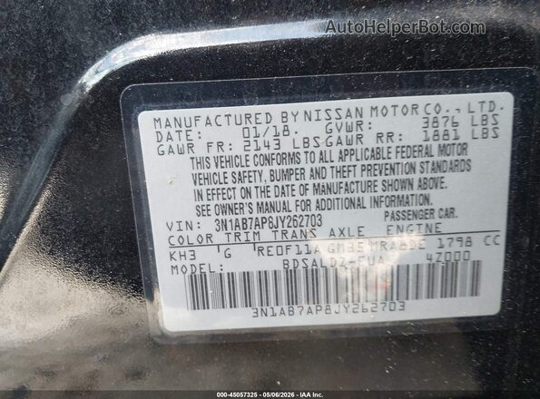 3N1AB7AP8JY262703 2018 NISSAN SENTRA Black Շարժիչի բաժամունքի տեսք