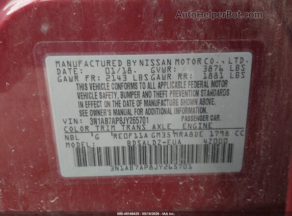 3N1AB7AP8JY265701 2018 NISSAN SENTRA Red 