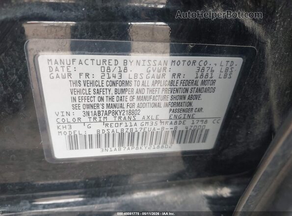 3N1AB7AP8KY218802 2019 NISSAN SENTRA Black Engine compartment view