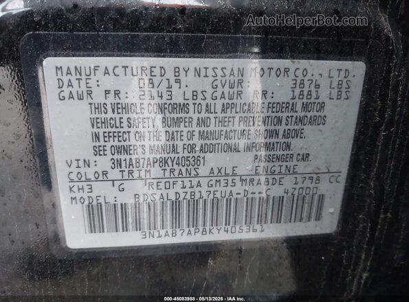 3N1AB7AP8KY405361 2019 NISSAN SENTRA Black Engine compartment view