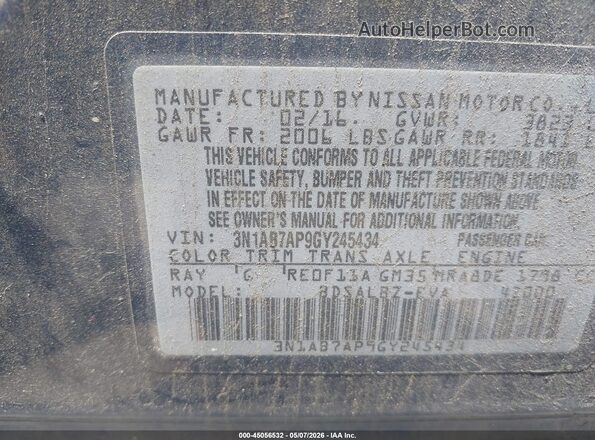 3N1AB7AP9GY245434 2016 NISSAN SENTRA Blue Widok komory silnika