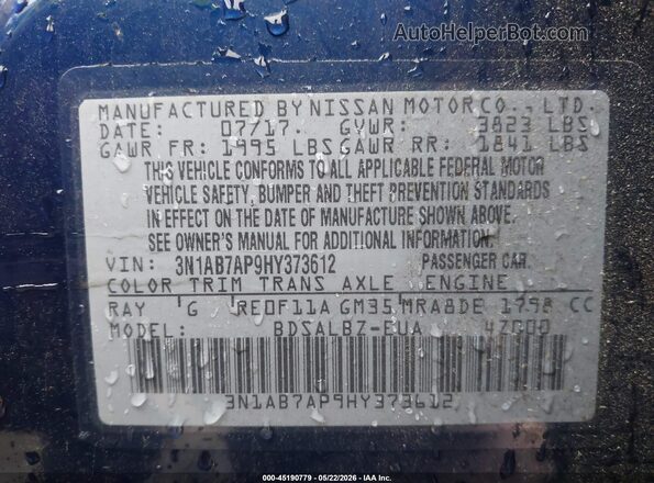 3N1AB7AP9HY373612 2017 NISSAN SENTRA Blue Engine compartment view