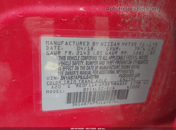 3N1AB7AP9JL640766 2018 NISSAN SENTRA Red Engine compartment view