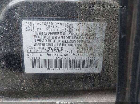 3N1AB7AP9JY207113 2018 NISSAN SENTRA Черный 
