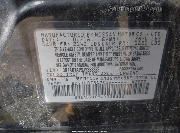 3N1AB7AP9JY338333 2018 NISSAN SENTRA Black Engine compartment view