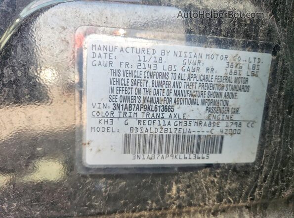 3N1AB7AP9KL613665 2019 NISSAN SENTRA Черный 
