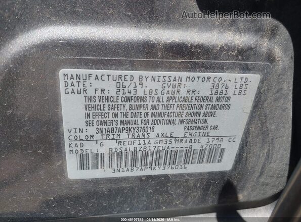 3N1AB7AP9KY376016 2019 NISSAN SENTRA Gray Widok komory silnika