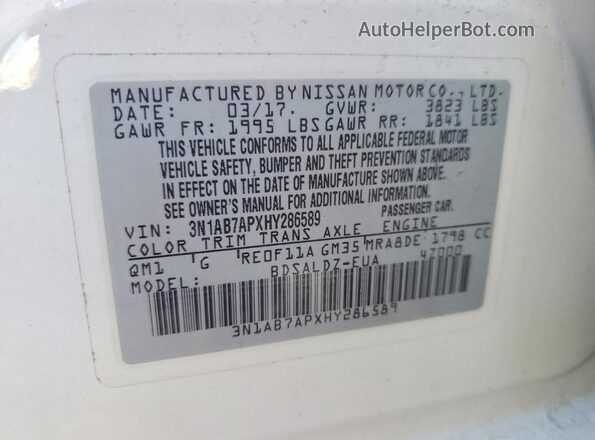 3N1AB7APXHY286589 2017 NISSAN SENTRA Белый Вид подкапотного пространства