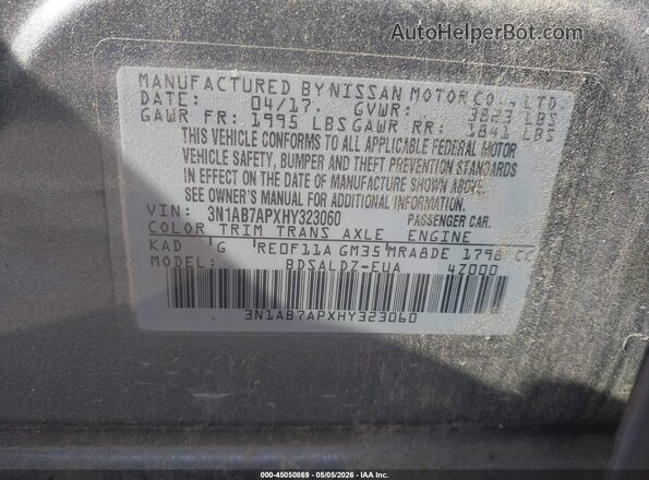 3N1AB7APXHY323060 2017 NISSAN SENTRA Gray 