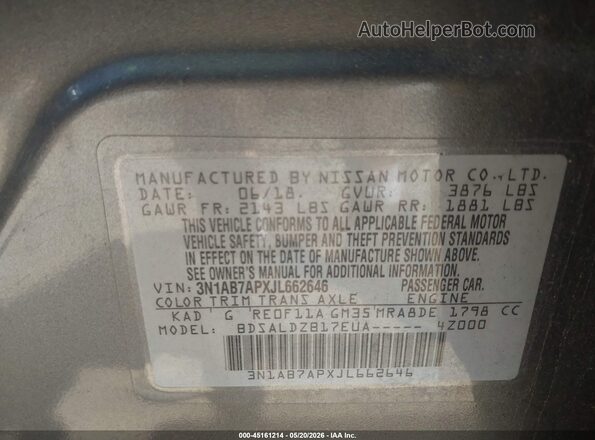 3N1AB7APXJL662646 2018 NISSAN SENTRA Gray Vista del compartimento del motor
