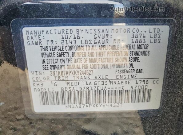 3N1AB7APXKY244527 2019 NISSAN SENTRA Black Widok komory silnika