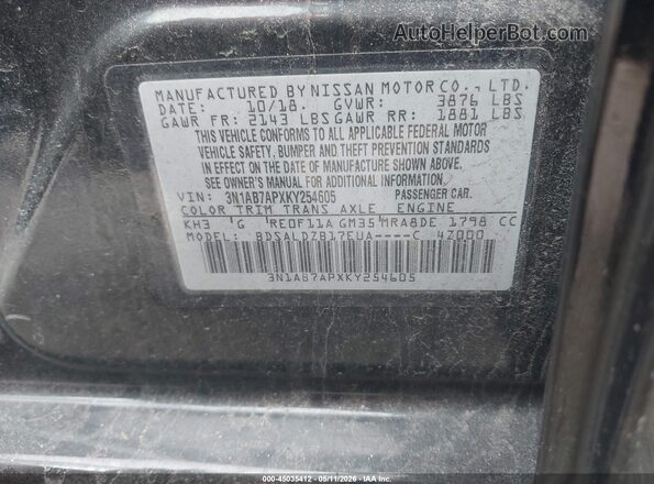 3N1AB7APXKY254605 2019 NISSAN SENTRA Black Вид підкапотного простору