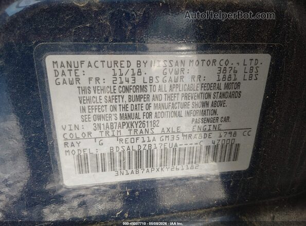 3N1AB7APXKY261182 2019 NISSAN SENTRA Dark Blue 