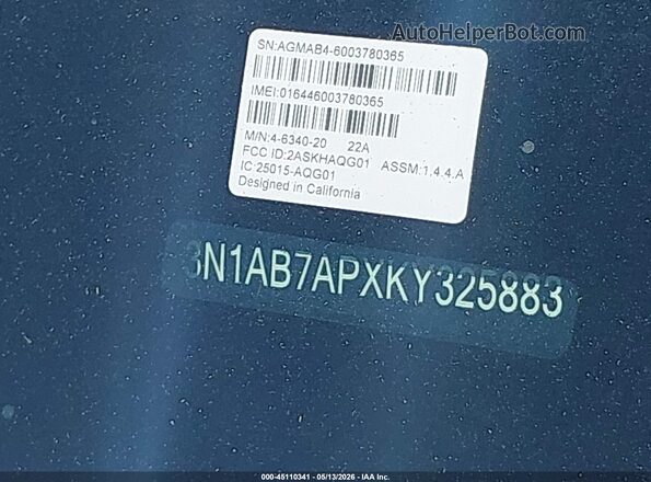 3N1AB7APXKY325883 2019 NISSAN SENTRA Серый 