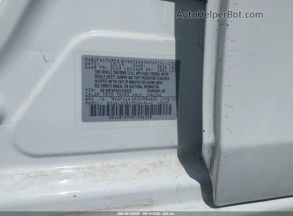 3N1AB7APXKY426938 2019 NISSAN SENTRA White Вид підкапотного простору