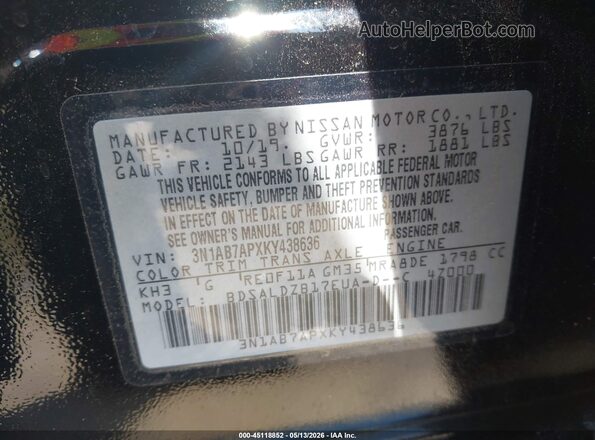 3N1AB7APXKY438636 2019 NISSAN SENTRA Black Engine compartment view