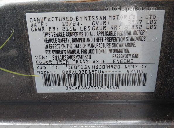 3N1AB8BV0SY248640 2025 NISSAN SENTRA Серый Вид подкапотного пространства