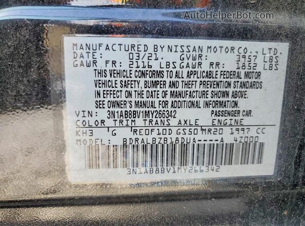 3N1AB8BV1MY266342 2021 NISSAN SENTRA Black Вид наклейки з VIN-кодом