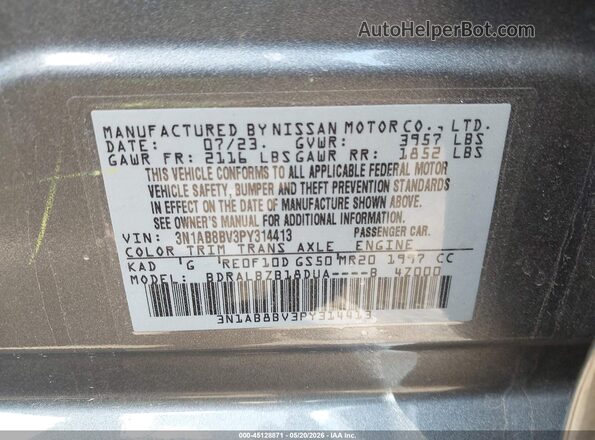 3N1AB8BV3PY314413 2023 NISSAN SENTRA Gray Widok komory silnika