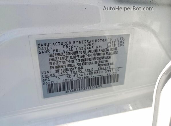 3N1AB8BV3SY214644 2025 NISSAN SENTRA White VIN կոդի պիտակի տեսք