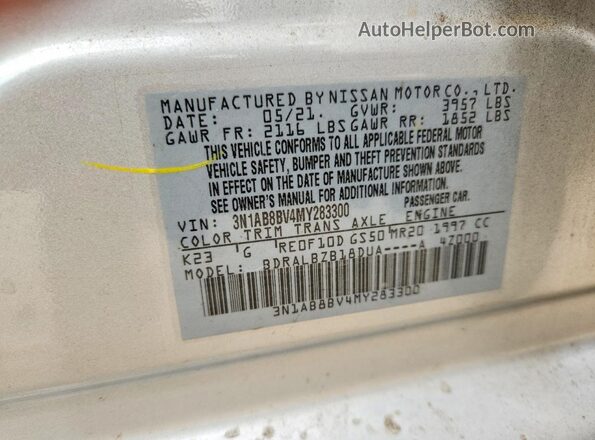 3N1AB8BV4MY283300 2021 NISSAN SENTRA Silver Engine compartment view