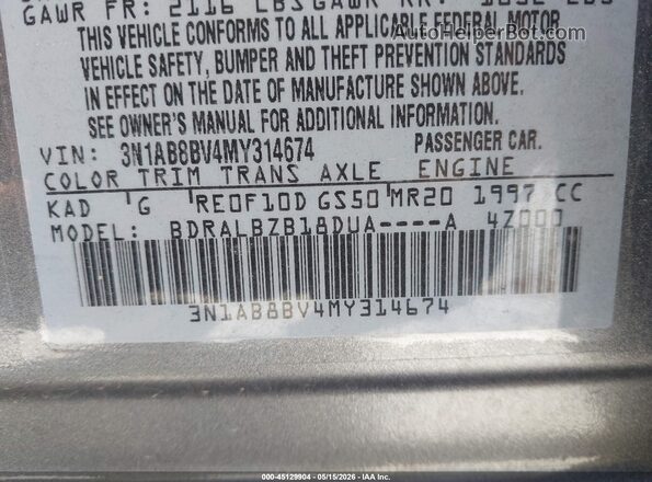 3N1AB8BV4MY314674 2021 NISSAN SENTRA Gray ძრავის განყოფილების ხედი