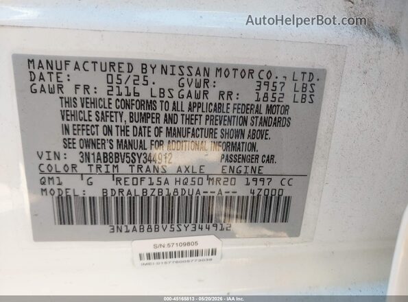 3N1AB8BV5SY344912 2025 NISSAN SENTRA White Engine compartment view
