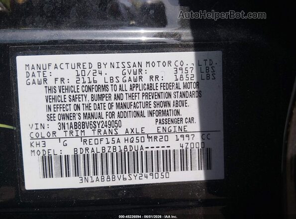 3N1AB8BV6SY249050 2025 NISSAN SENTRA Черный Вид подкапотного пространства