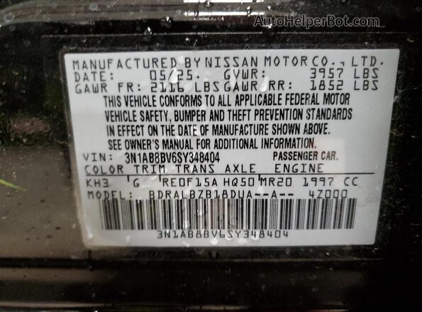 3N1AB8BV6SY348404 2025 NISSAN SENTRA Black Vista de la etiqueta del VIN